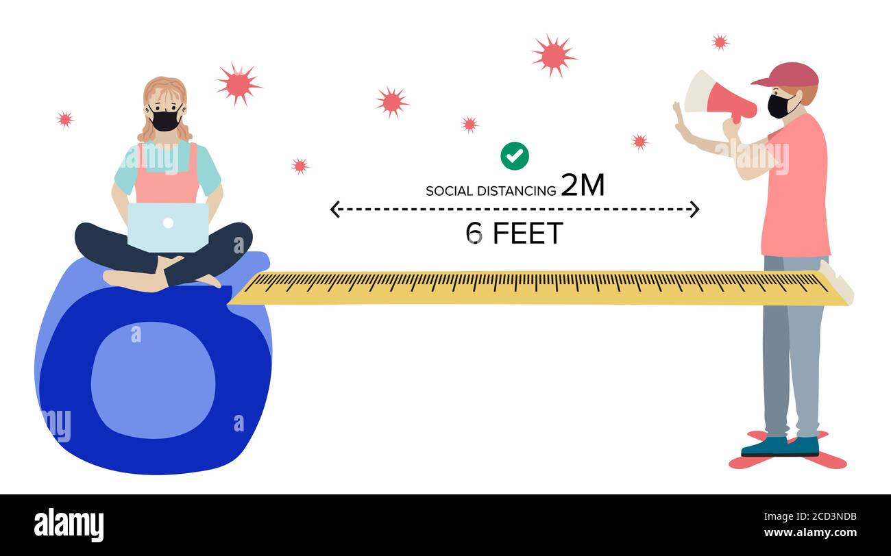 Soziale Distanzierung, halten Abstand zu Menschen in öffentlichen Orten zu stoppen Verbreitung COVID-19 Coronavirus Konzept. Flache Vektorgrafik. Stock Vektor