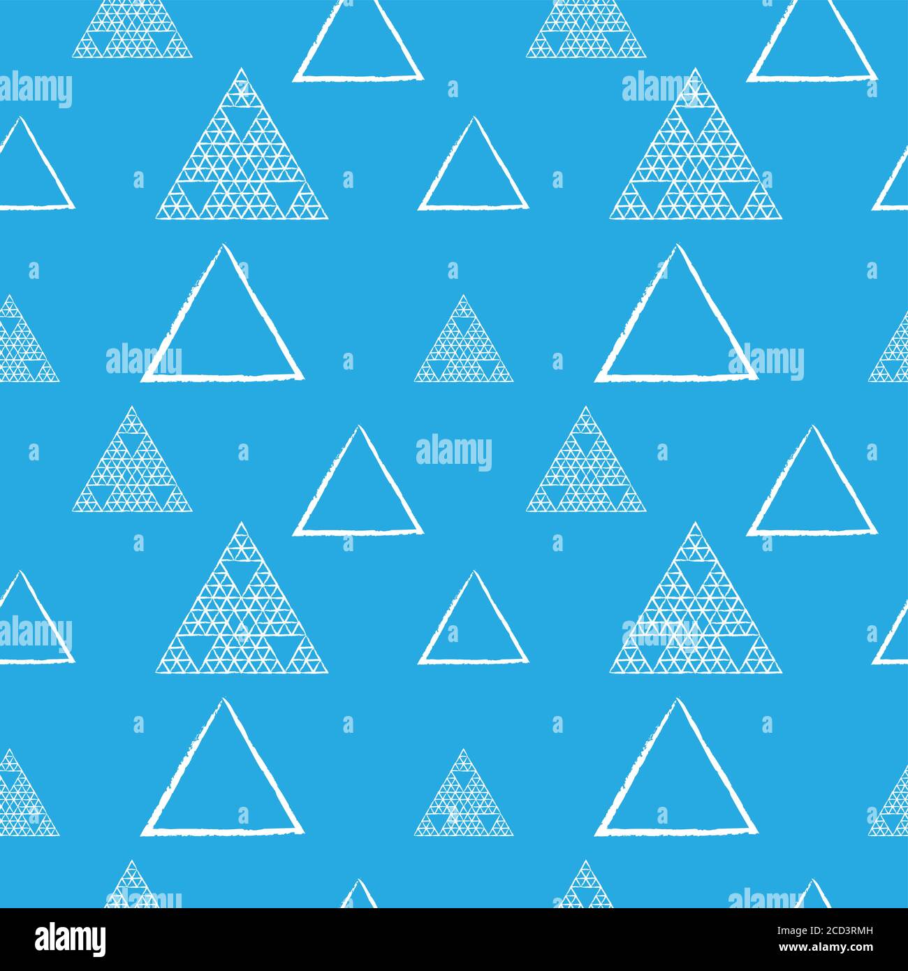 Grunge Umriss Dreiecke Form Ornament. Frische Dreieckige Geometrische Nahtlose Muster Design-Vorlage. Hellblau und Weiß Farbdesign. Stock Vektor
