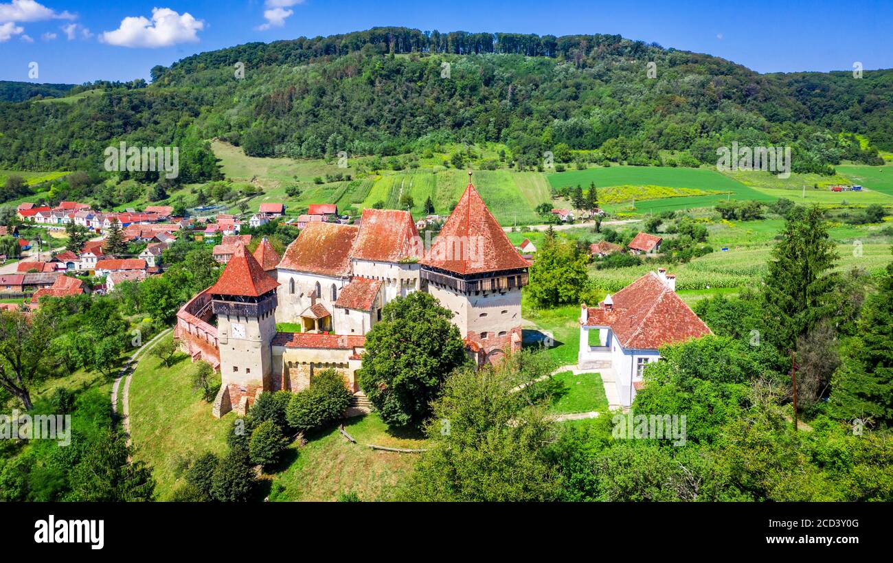 Alma Vii, Sibiu. Dorf und befestigte Kirche saxon Wahrzeichen aus Siebenbürgen, Rumänien. Stockfoto