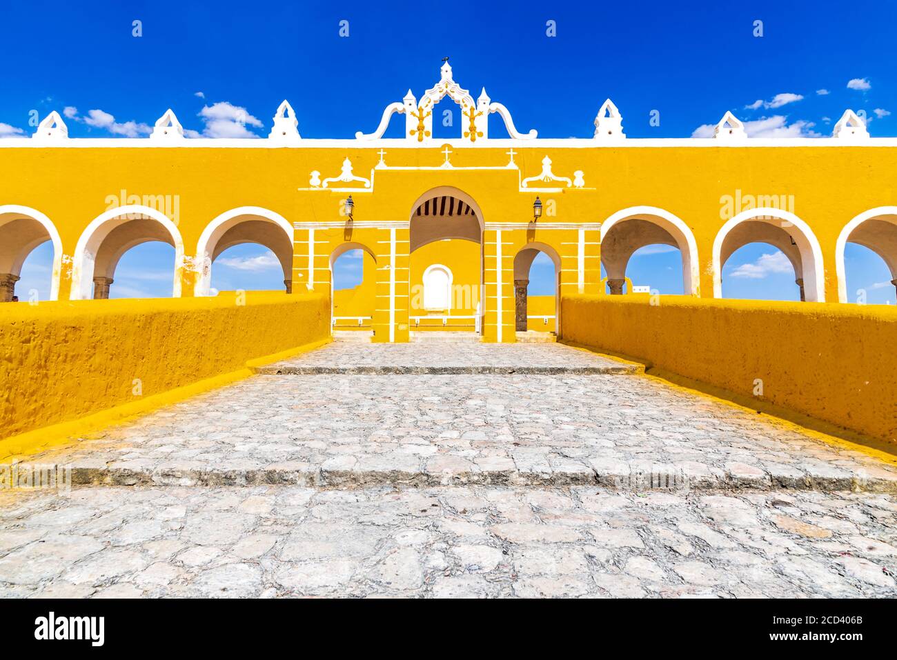 Izamal, Mexiko. Spanische koloniale Gelbe Stadt, Convento de San Antonio auf der Halbinsel Yucatan Stockfoto