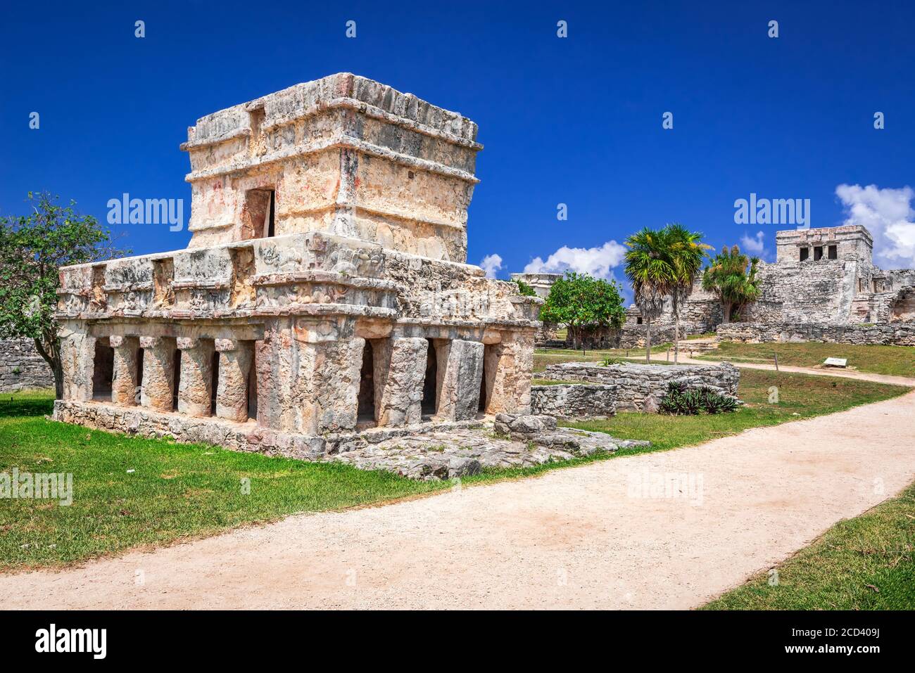 Tulum, Mexiko. Tempel der Fresken in Maya antiken Ruinen, Mittelamerika. Stockfoto