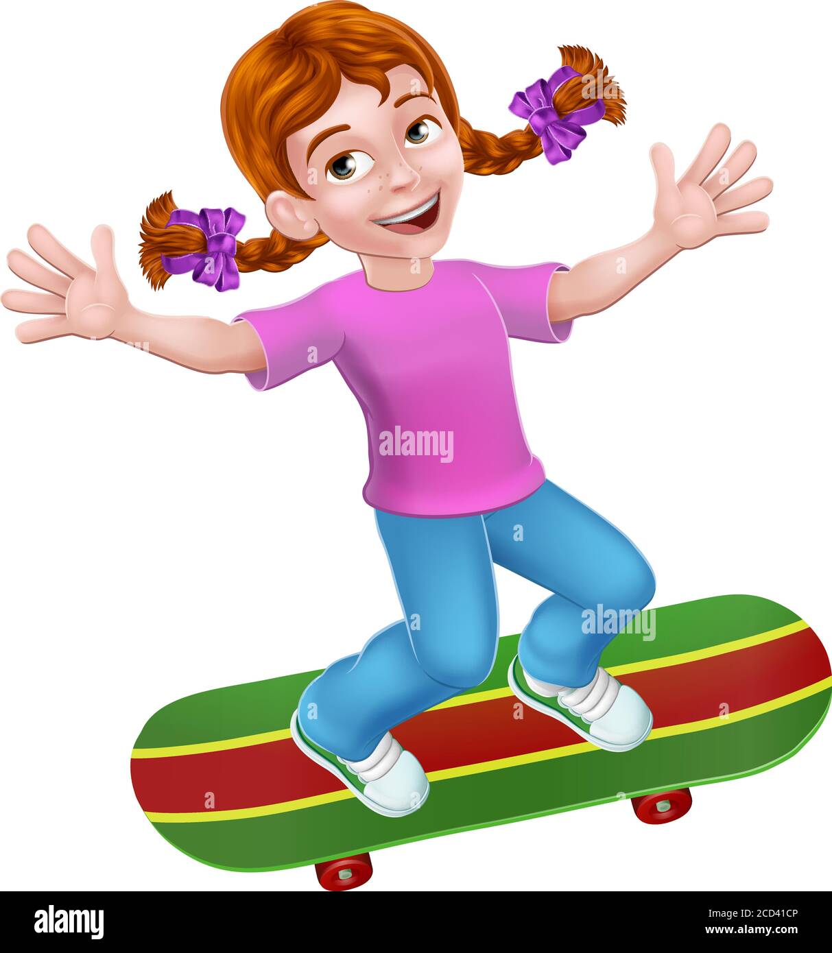 Kind Skateboarding Mädchen Kind Cartoon Stock Vektor