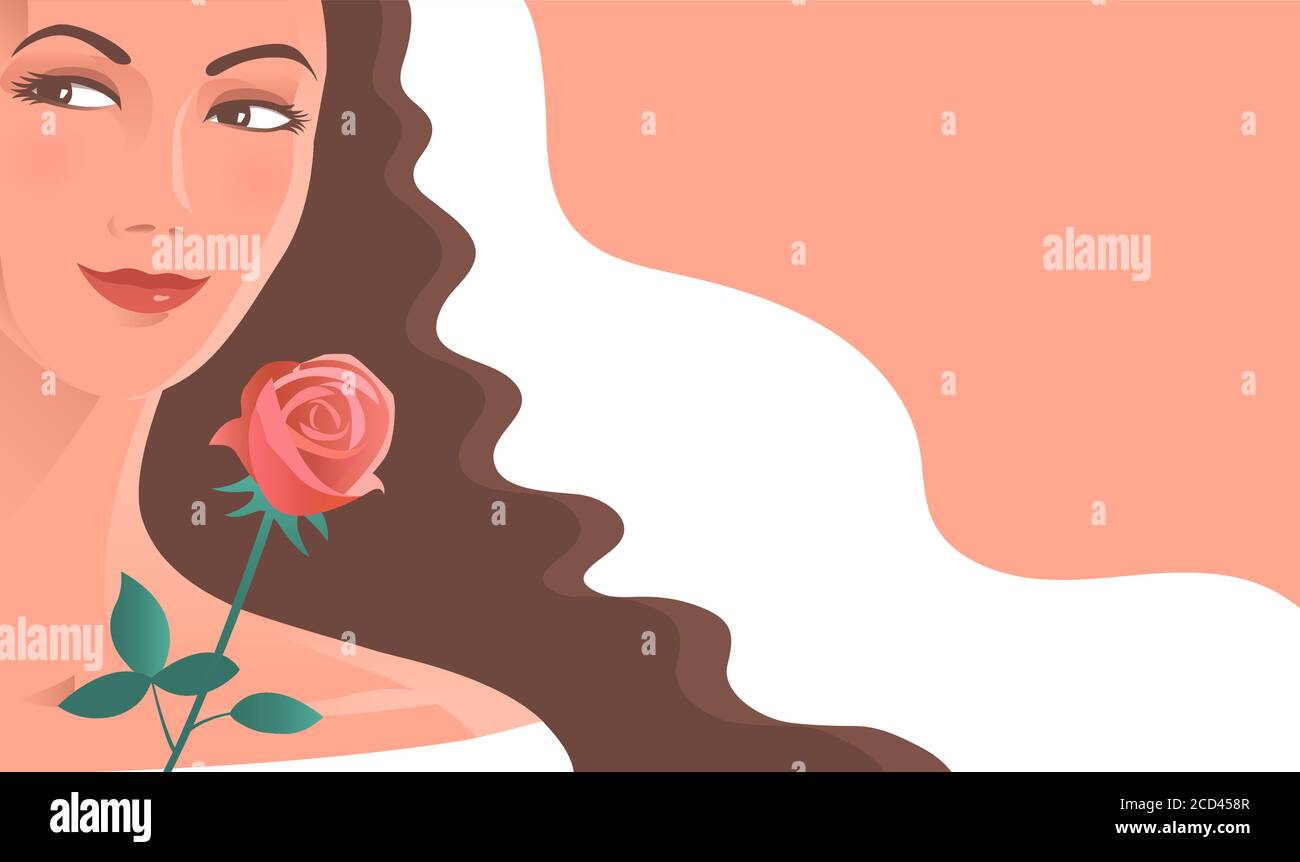 Schöne Braut in einem weißen Schleier und mit einer Rose. Stock Vektor