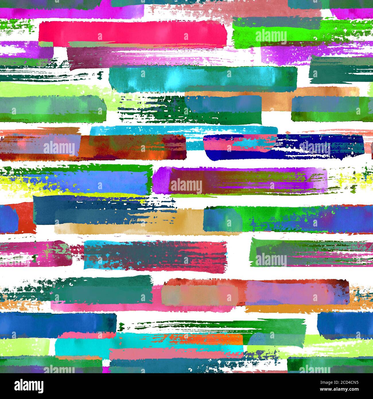 Zeitgenössische Kunst Multicolor nahtlose Muster Hintergrund. Abstrakte Grunge Kreuz geometrischen Formen. Aquarell Hand gezeichnet bunte Pinselstriche Textur. Stockfoto