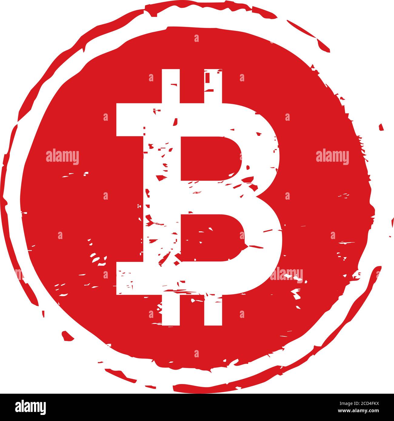 Roter Stempel und Symbol Bitcoin. Vektorgrafik. Stock Vektor