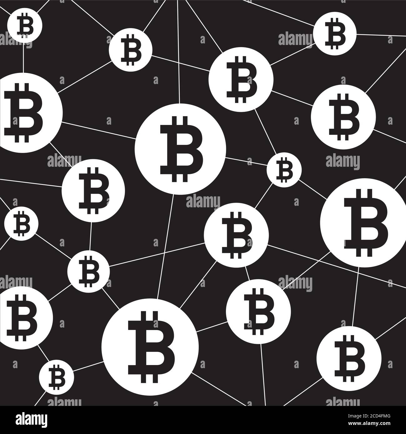 Blockchain-Struktur und Bitcoin-Symbol. Vektordarstellung Illustration und Symbole. Stock Vektor