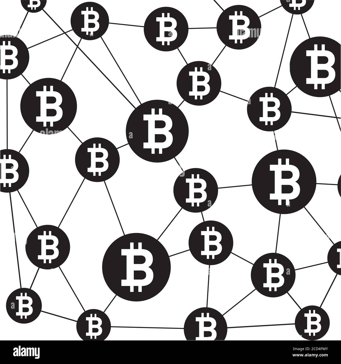 Blockchain-Struktur und Bitcoin-Symbol. Vektordarstellung Illustration und Symbole. Stock Vektor