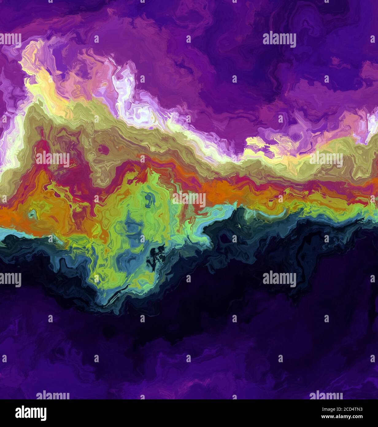 Wellige Schichten verschiedener Farben auf durchgehenden Tapetenblättern. Konzept der geologischen und Satellitenbilder der Erde Stockfoto