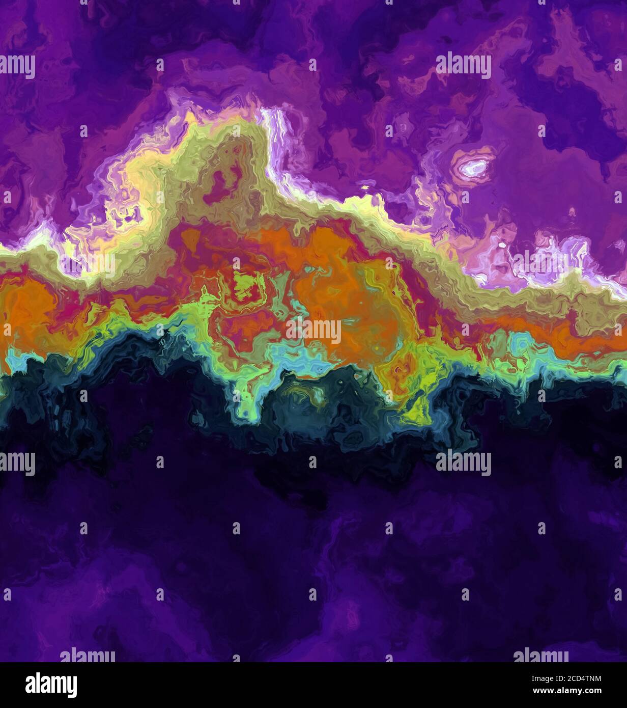 Wellige Schichten verschiedener Farben auf durchgehenden Tapetenblättern. Konzept der geologischen und Satellitenbilder der Erde Stockfoto
