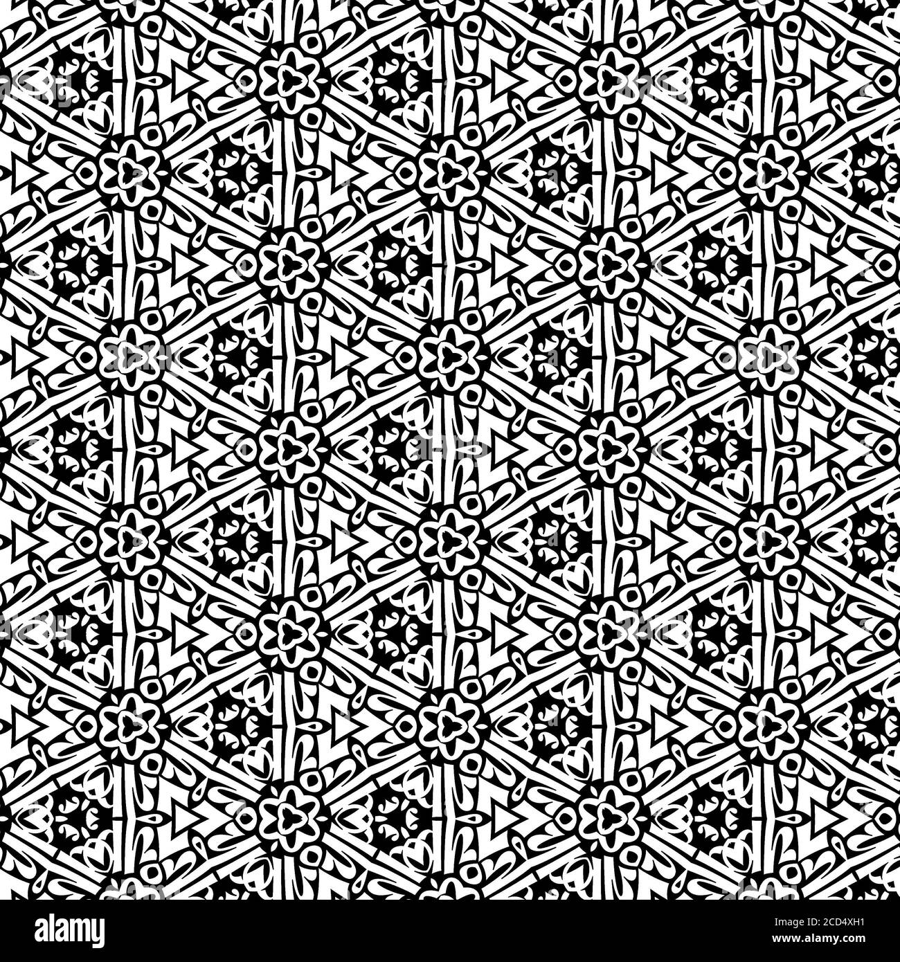 Schöne Illustration von monochromatischen symmetrischen Mustern und Designs. Konzept der Wohnkultur und Innenarchitektur. Stockfoto