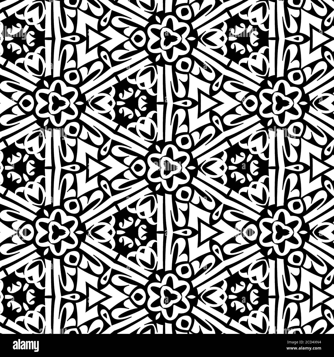 Schöne Illustration von monochromatischen symmetrischen Mustern und Designs. Konzept der Wohnkultur und Innenarchitektur. Stockfoto