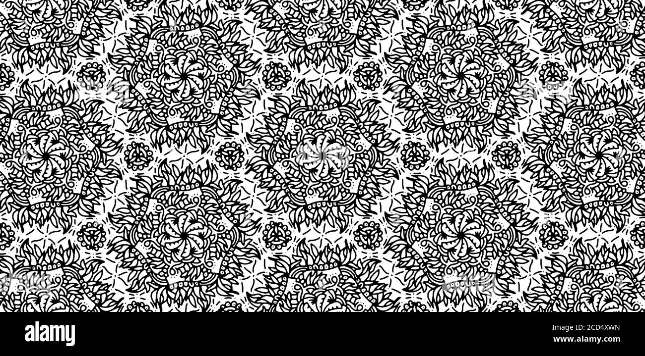 Schöne Illustration von monochromatischen symmetrischen Mustern und Designs. Konzept der Wohnkultur und Innenarchitektur Stockfoto