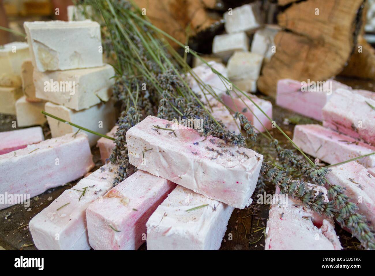 Natürliche Olivenöl Seife, traditionelle Produktion Stockfoto