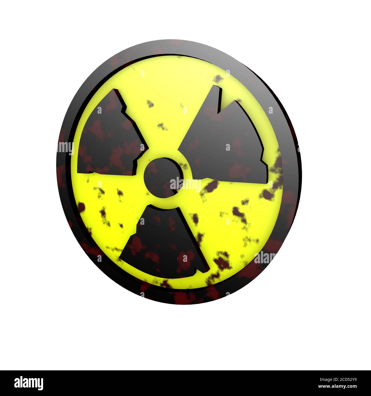 3d-Illustration radioaktive Strahlung Radioaktivität Atomkern-Logo Symbol verrostet Grob verschmutztes Rendering Stockfoto
