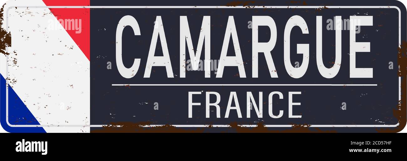 Camargue Symbol - Frankreich ols rostig Straße sigb mit flafgof frankreich Stock Vektor