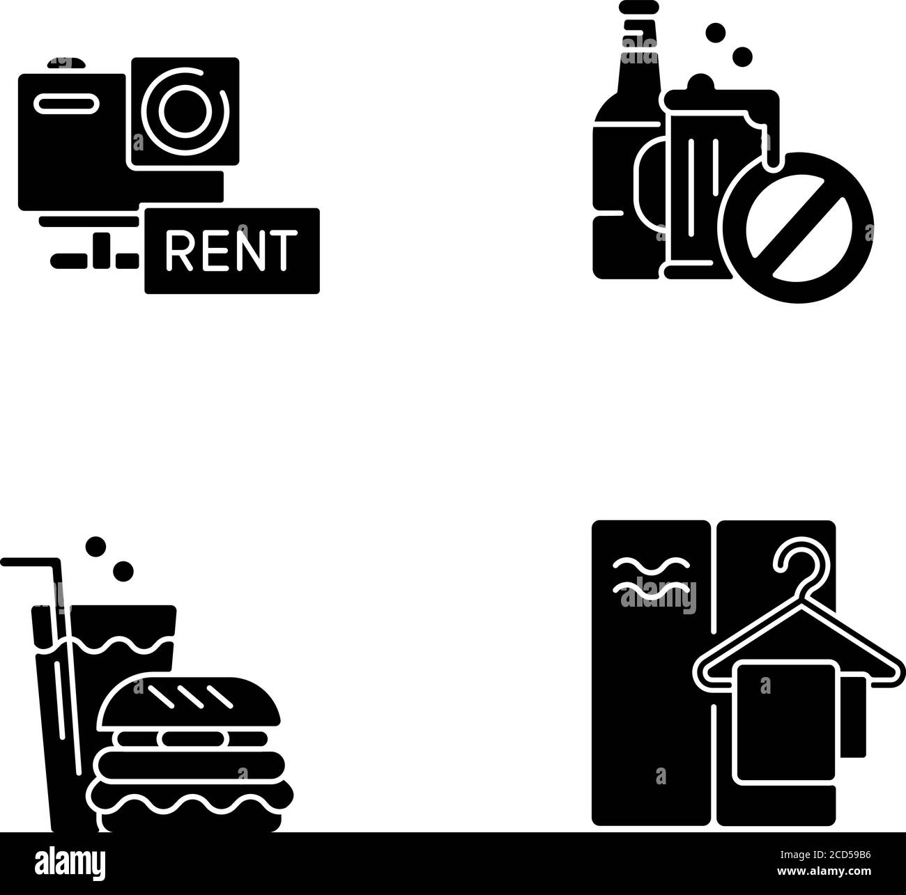 Aqua Park Service schwarze Glyphen Symbole auf weißem Raum gesetzt Stock Vektor