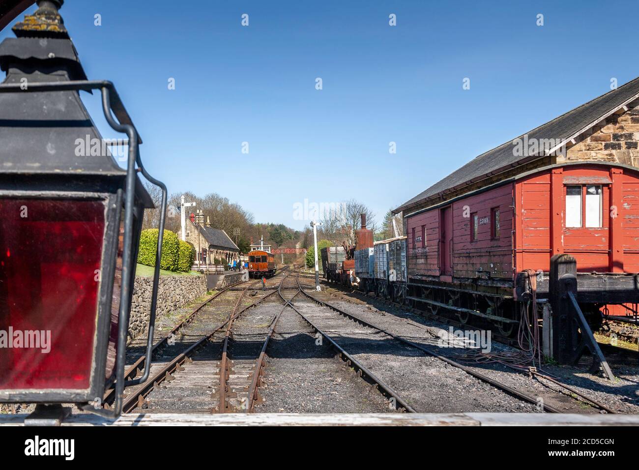 Eisenbahnfahrerinnerungen (Beamish Railway)Co Durham Stockfoto