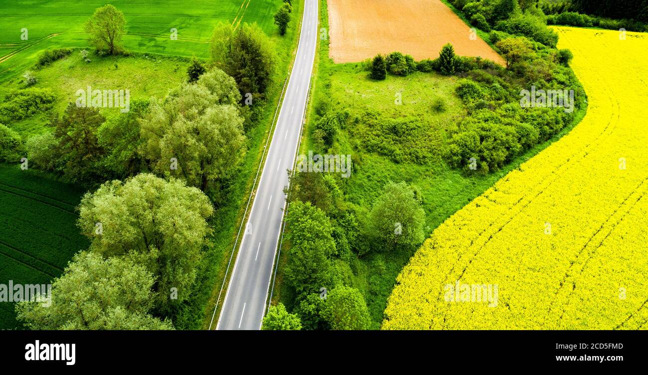 Luftaufnahme der Straße zwischen den Feldern Stockfoto