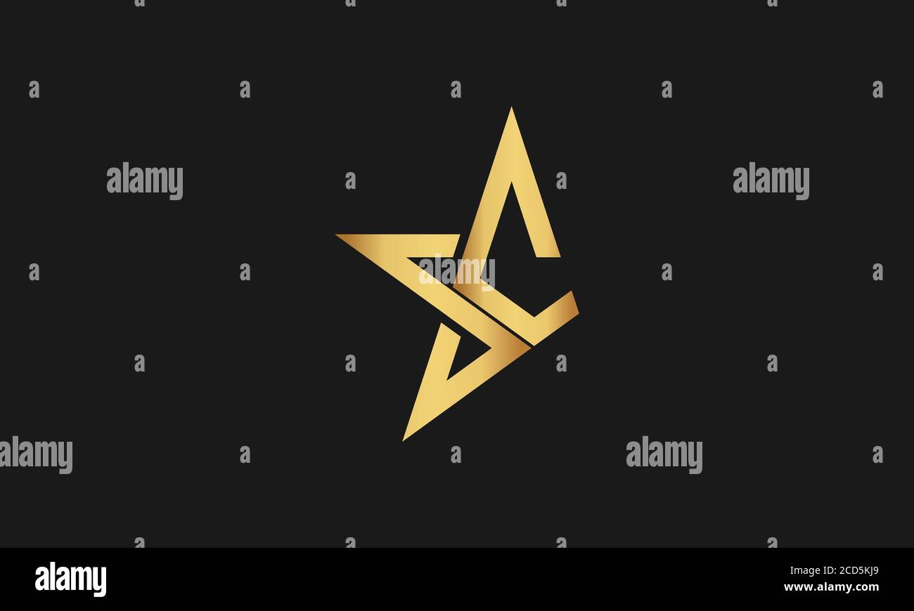 S , C , CS , SC Brief mit Stern Logo Vorlage Vektor Symbol Illustration Design. Modernes Star-Logo im eleganten Stil mit schwarzem Hintergrund Stock Vektor