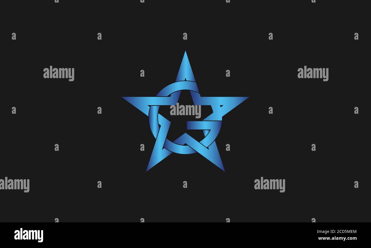 Ein G-Buchstabe mit Stern-Logo-Vorlage Vektor-Symbol Illustration Design. Modernes Gold Star Logo im eleganten Stil mit schwarzem Hintergrund Stock Vektor