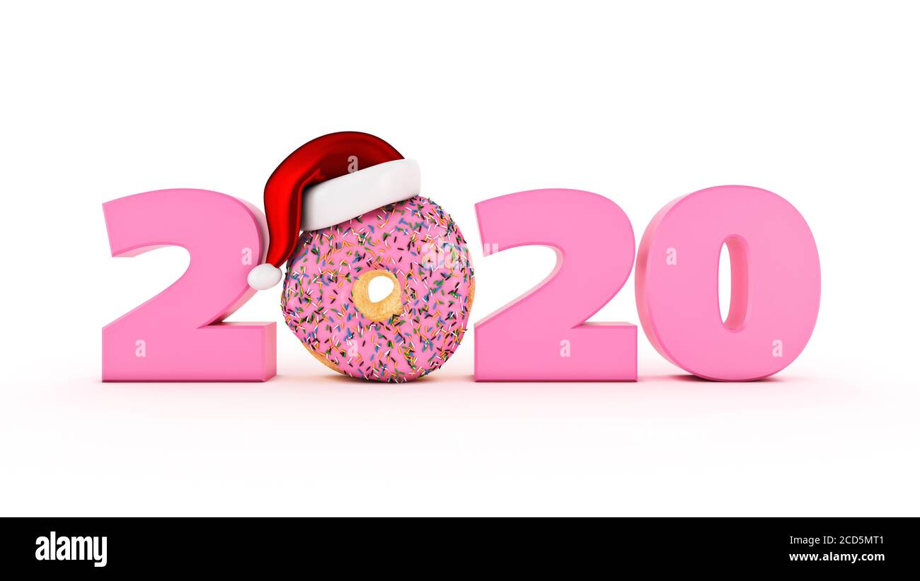 Donut mit santa Hut Konzept 2020 Neujahr Zeichen. 3d-Rendering Stockfoto