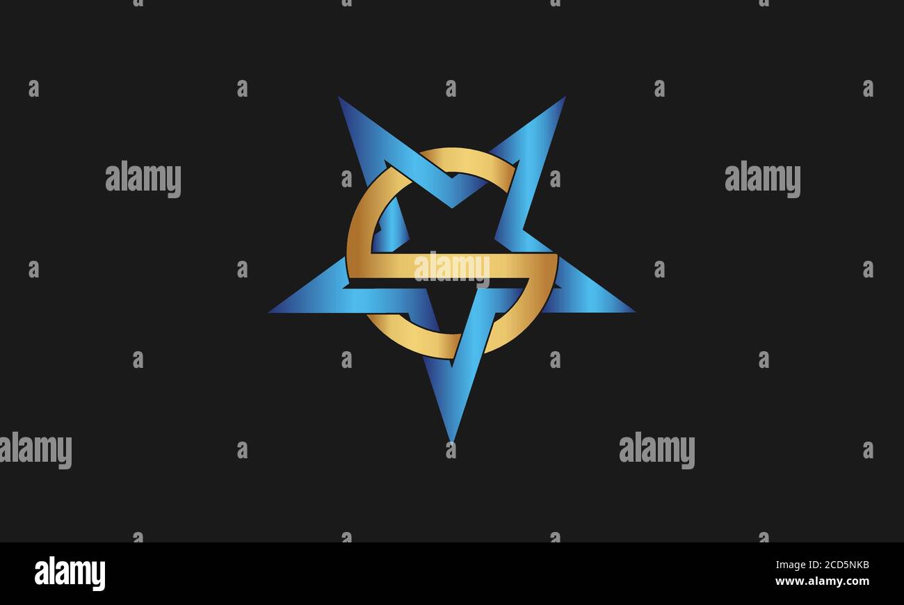 S M Brief mit Stern Logo Vorlage Vektor Symbol Illustration Design. Modernes Star-Logo im eleganten Stil mit schwarzem Hintergrund Stock Vektor