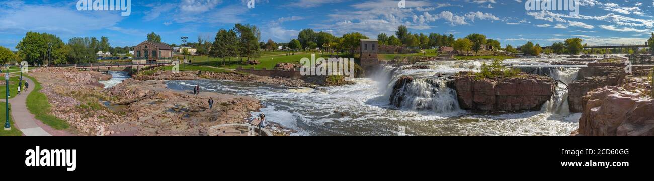 Landschaft mit Wasserfällen in Falls Park, Sioux Falls, South Dakota, USA Stockfoto