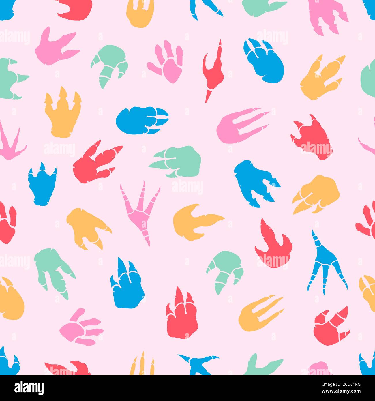 Reptile Footprint Nahtloses Muster. Dinosaurier Fußspuren, alte Klaue Raubtier Fußabdruck Spuren, Paläontologie Vektor Hintergrund Illustration Stock Vektor