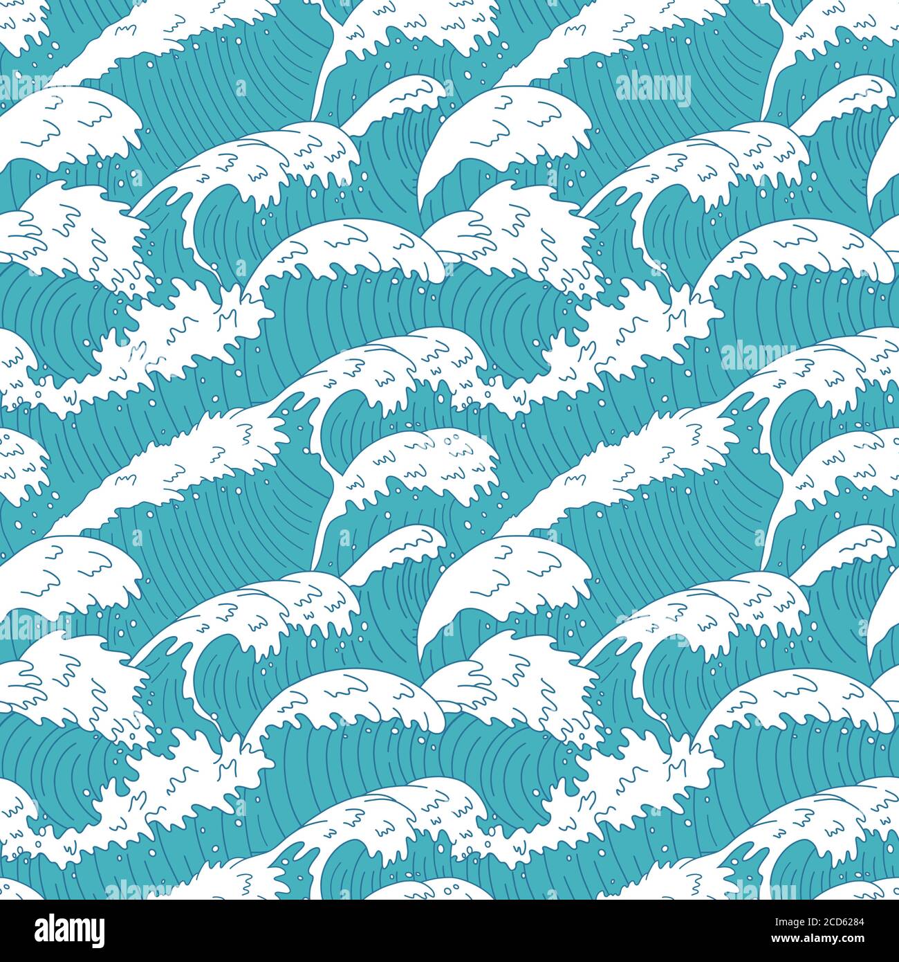 Seewellen nahtloses Muster. Ozean Wasser Wellenlinien, tobende Kurve Meereswellen, Sommer Strand Wellen Sturm Textur Vektor Hintergrund Illustration Stock Vektor