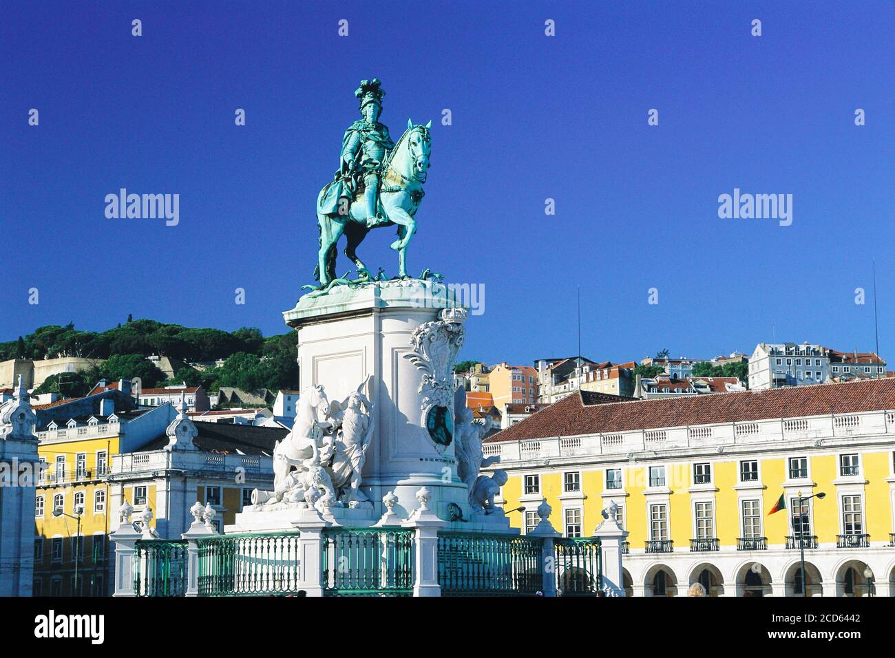 Statue von König Jose I. auf dem Palastterrassenplatz (Praco do Comercio), Lissabon, Portugal Stockfoto