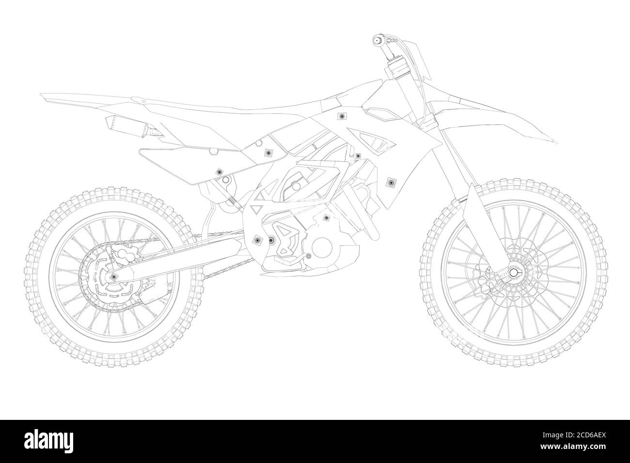 Kontur eines Sportmotorrads aus schwarzen Linien auf weißem Hintergrund. Seitenansicht. Vektorgrafik Stock Vektor