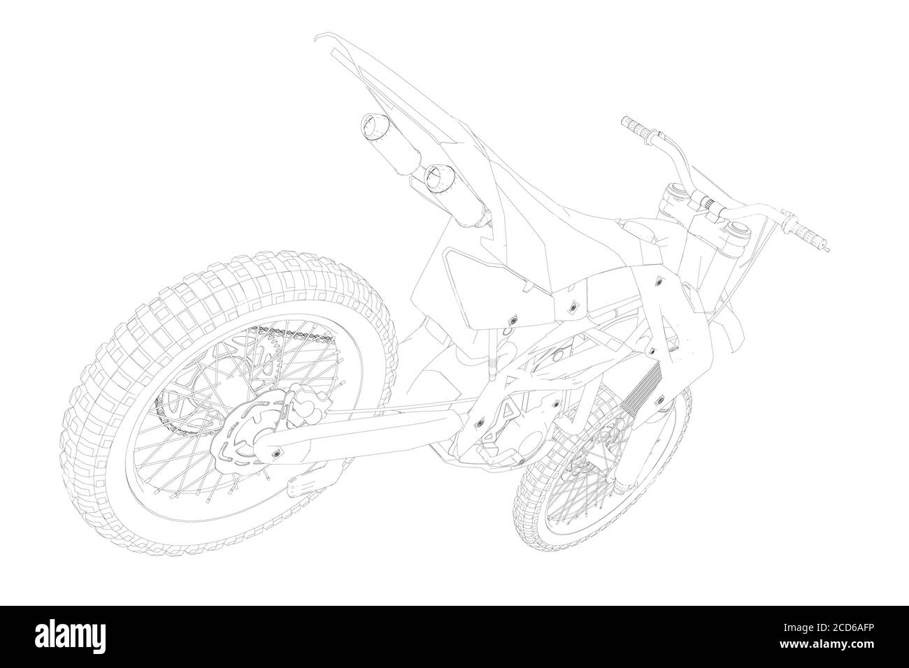 Kontur eines Sportmotorrads aus schwarzen Linien auf weißem Hintergrund. Perspektivische Ansicht. Vektorgrafik Stock Vektor