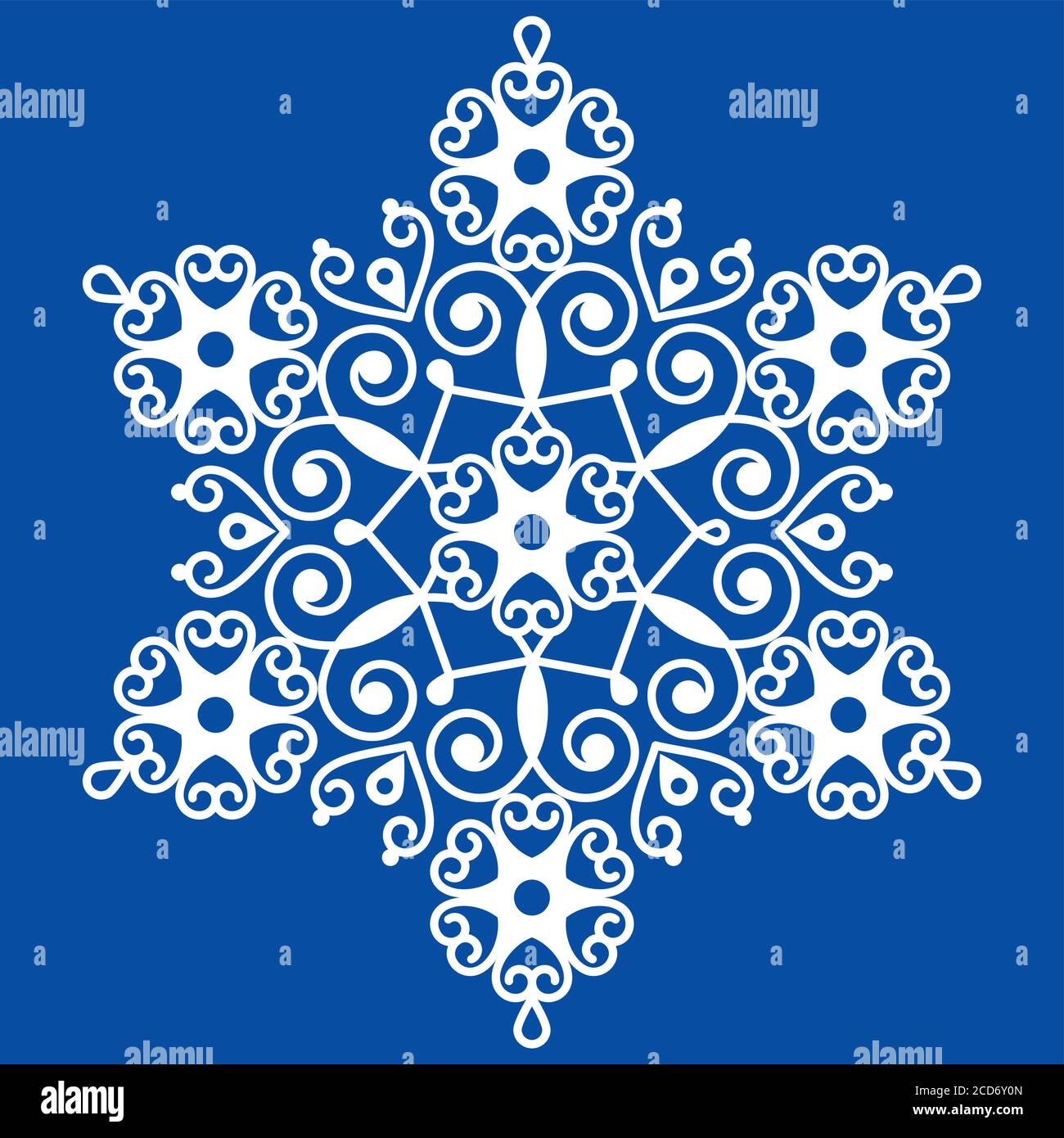Weihnachten Winter Vektor Schneeflocke Design - Stickerei, Spitze Stil Muster in weiß auf navy blauen Hintergrund Stock Vektor