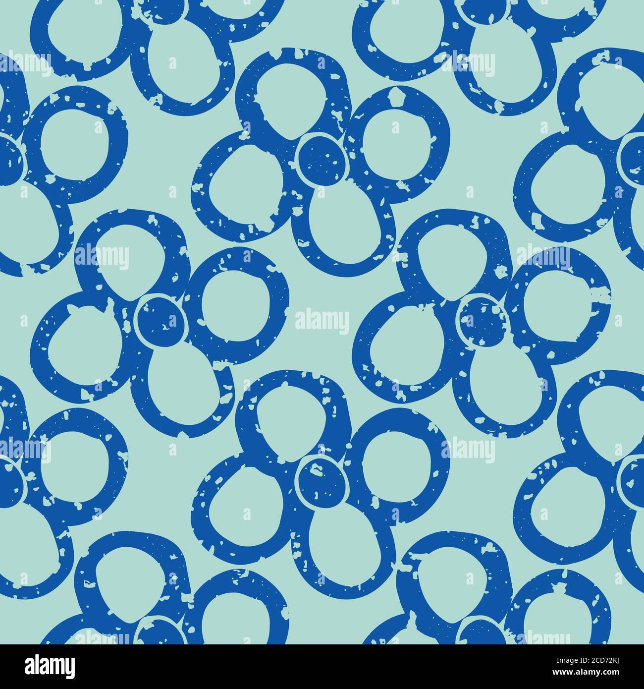 Vektor kindliche Zeichnung von Blumen nahtlose Muster Hintergrund. Kobaltblauer Hintergrund mit malerischen Blumen und Grunge-Textur. Geometrisch gekritzelt Stock Vektor