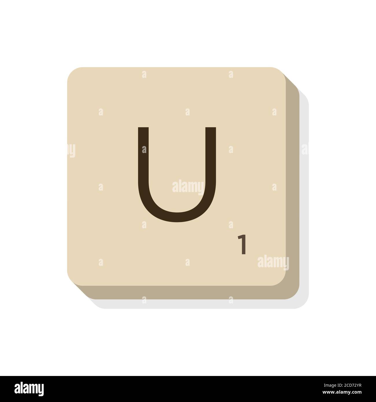 Buchstabe U in scrabble Alphabet. Isolieren Sie Vektordarstellung, um eigene Wörter und Sätze zu erstellen. Stock Vektor