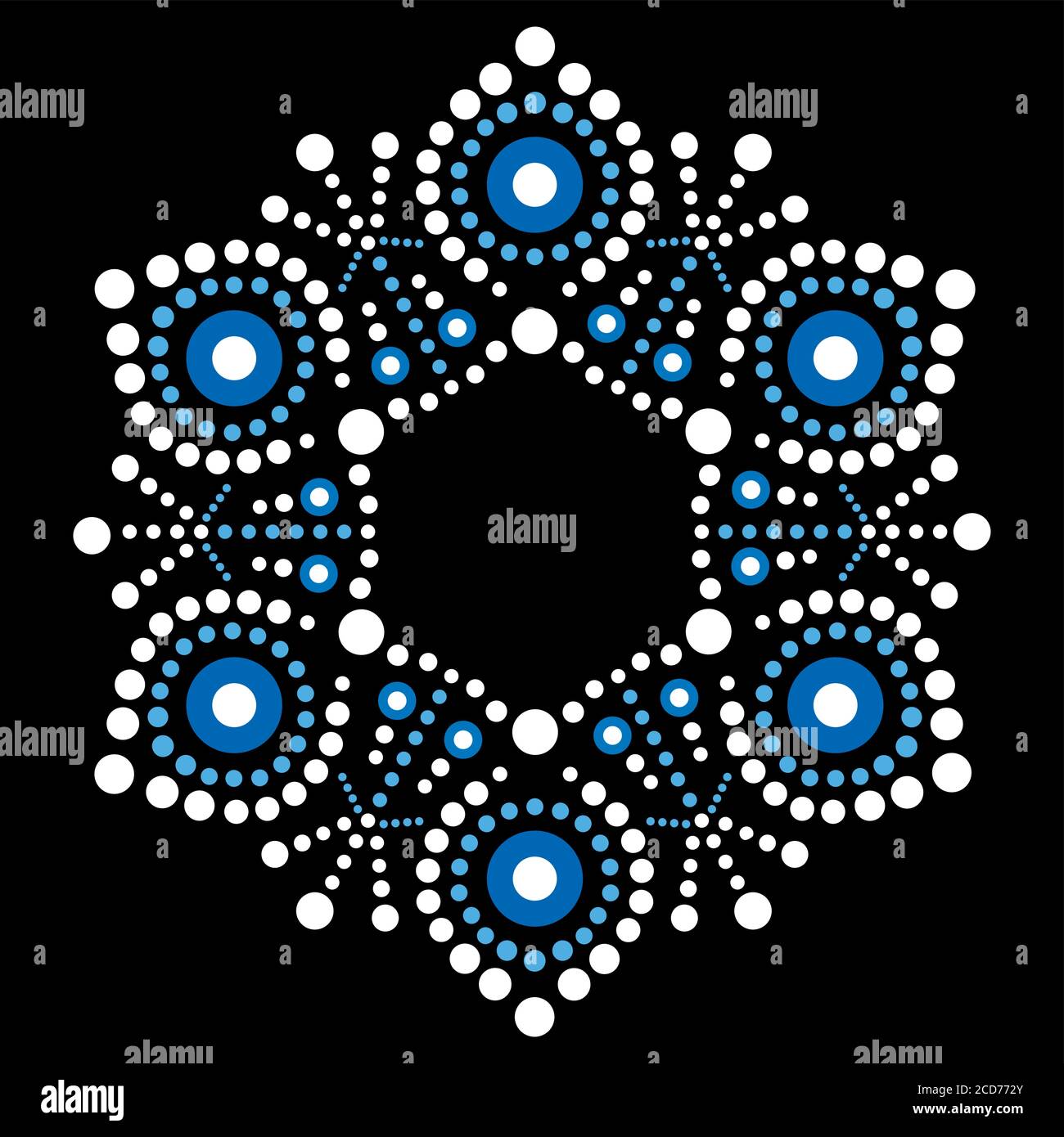 Aboriginal Dot Painting Vektor Schneeflocke Design - Weihnachten und Winter Grußkarte Muster, australische Volkskunst Stock Vektor