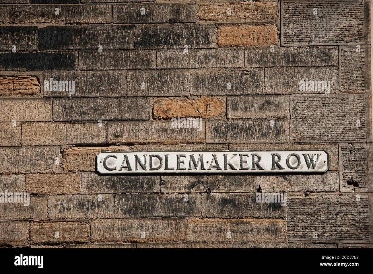 Melden Sie sich in der Candlemaker Row in der Stadt Edinburgh, Schottland an. Stockfoto