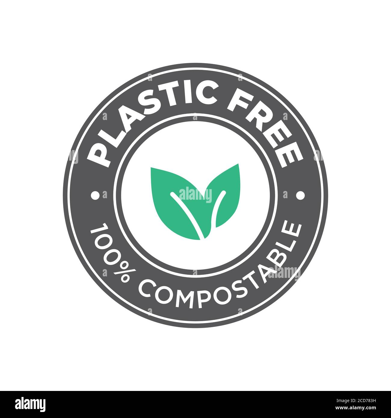 Kunststoff frei. 100 % kompostierbares Symbol. Rundes grünes und schwarzes Symbol. Stock Vektor