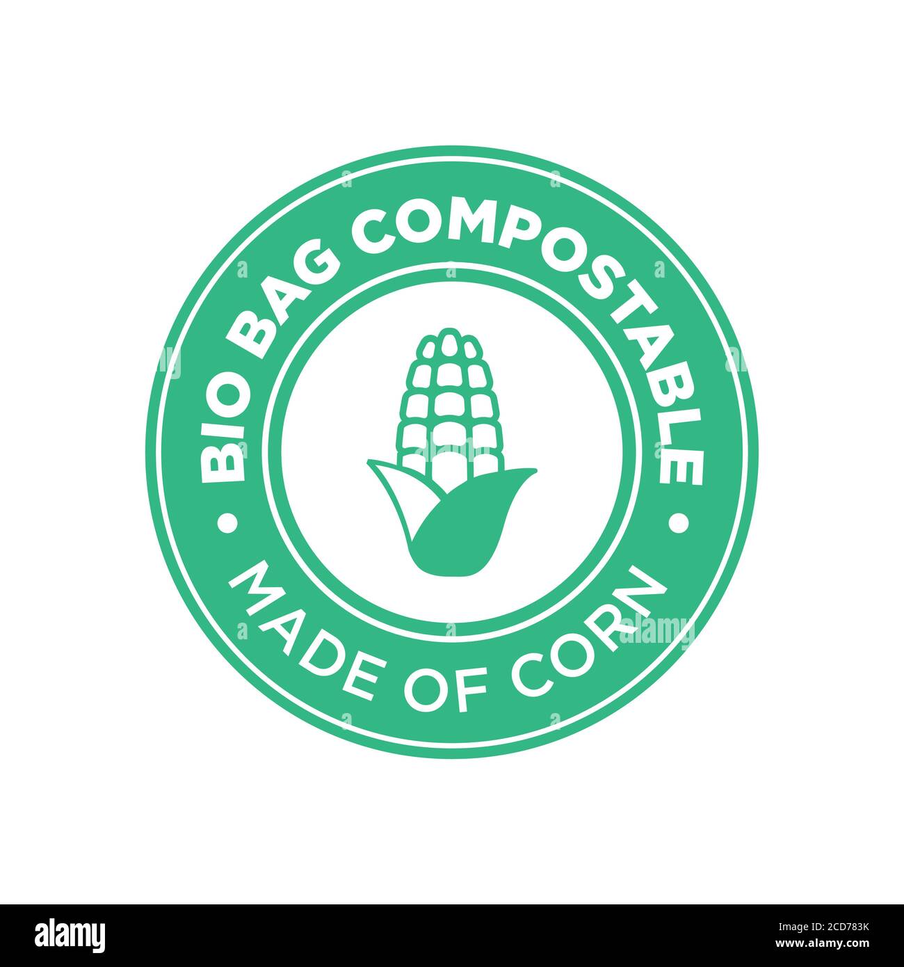 Bio Bag kompostierbar aus Mais. Rundes und grünes Symbol. Stock Vektor
