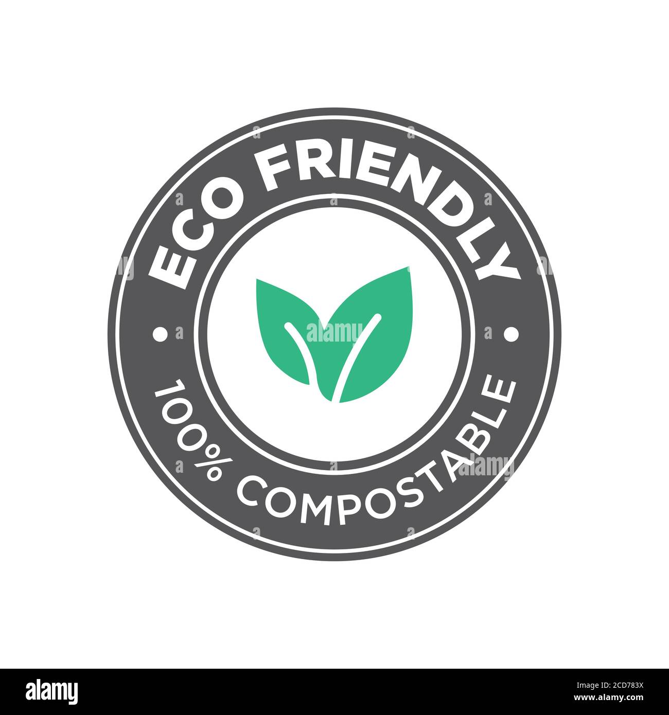 Umweltfreundlich. 100 % kompostierbares Symbol. Rundes grünes und schwarzes Symbol. Stock Vektor