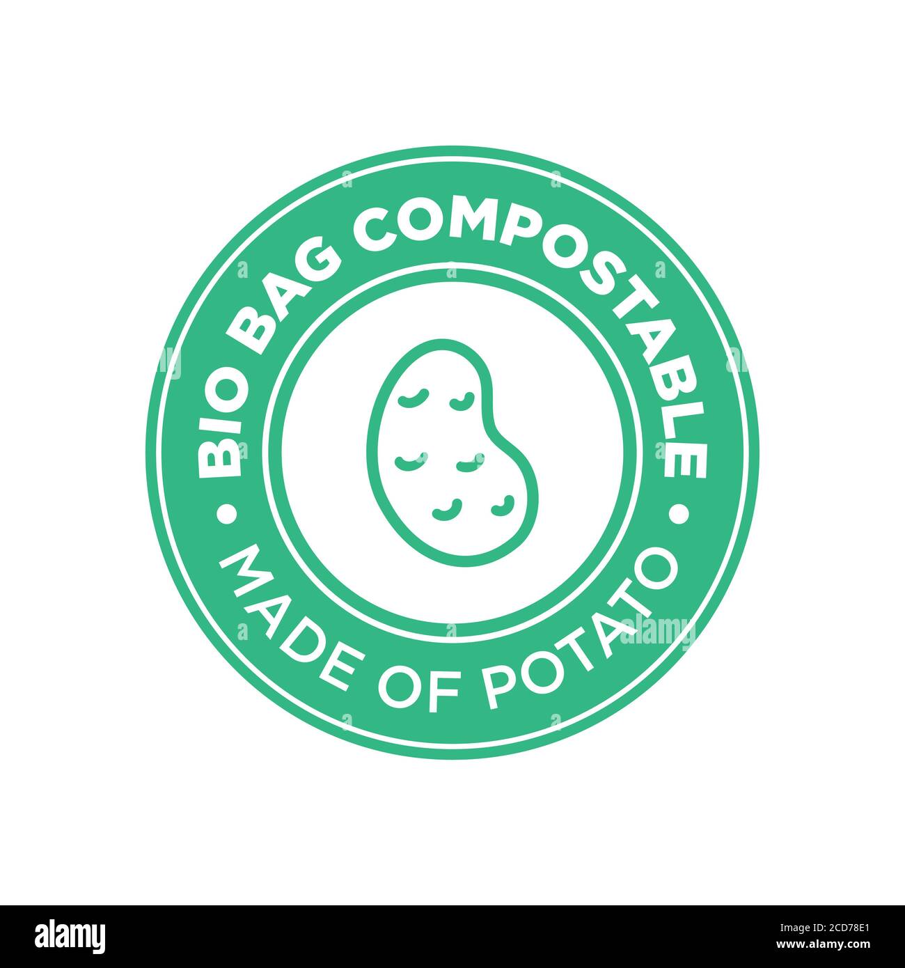 Bio Beutel kompostierbar aus Kartoffeln. Rundes und grünes Symbol. Stock Vektor