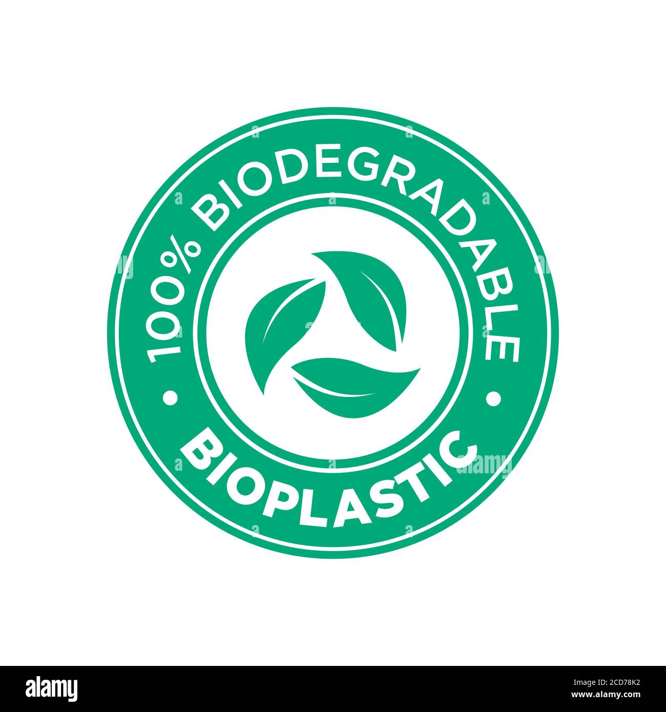 Biokunststoff. 100% biologisch abbaubare Ikone. Rundes und grünes Symbol. Stock Vektor