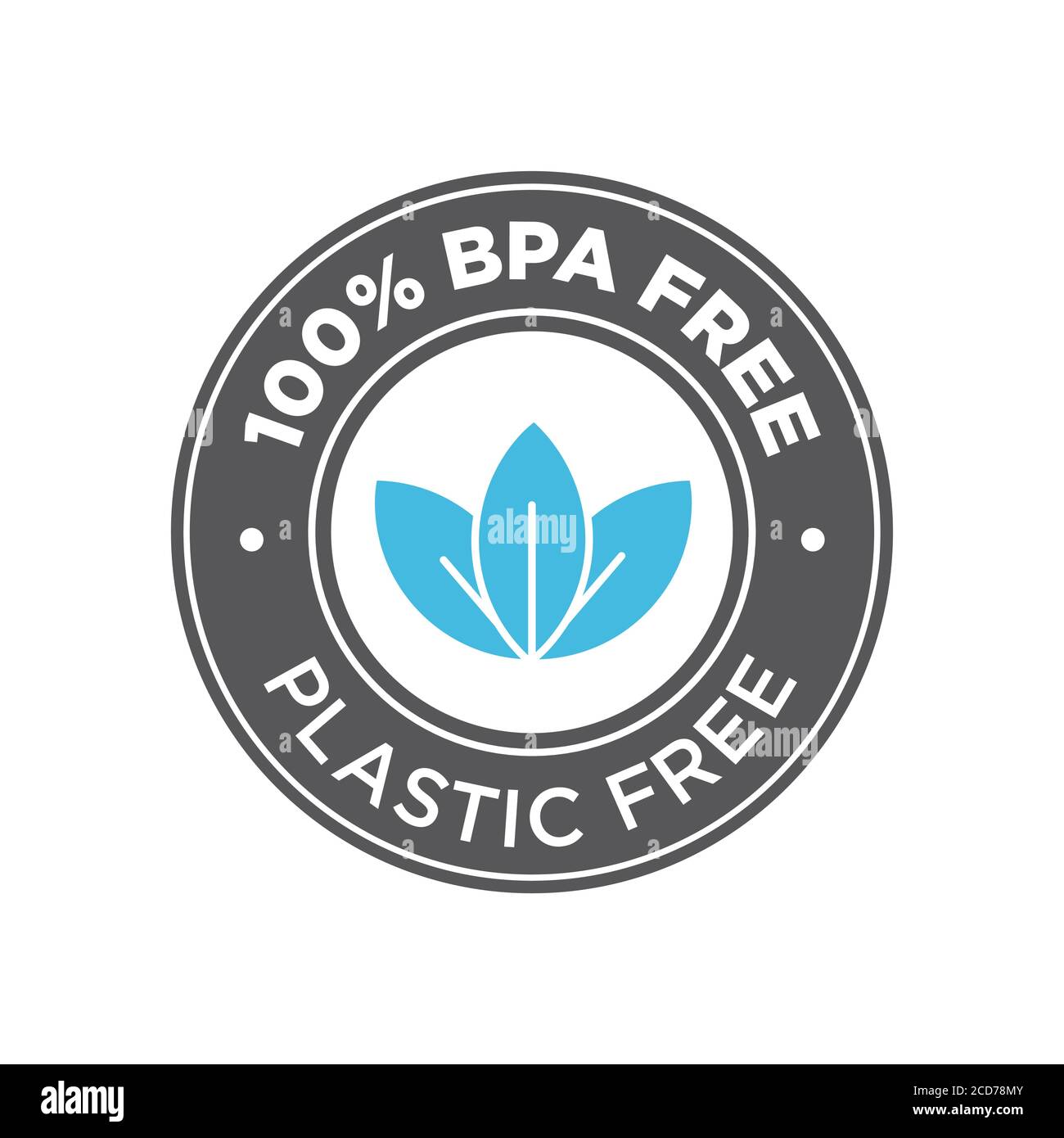 100 % BPA-frei. 100% Kunststoff frei Symbol. Rundes blaues und schwarzes Symbol. Stock Vektor