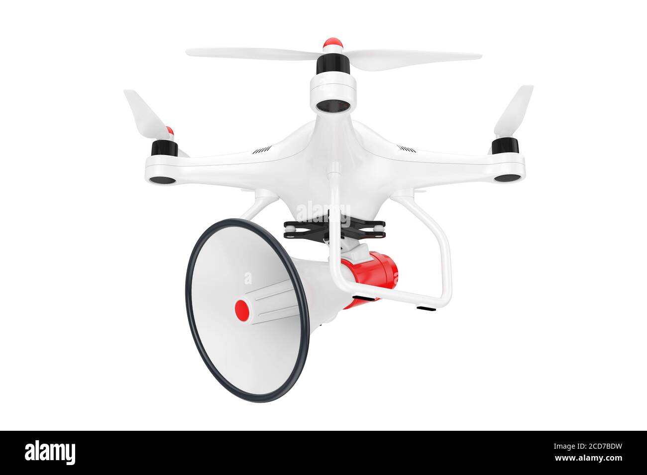 Drohne mit Megaphon auf weißem Hintergrund. 3d-Rendering Stockfoto