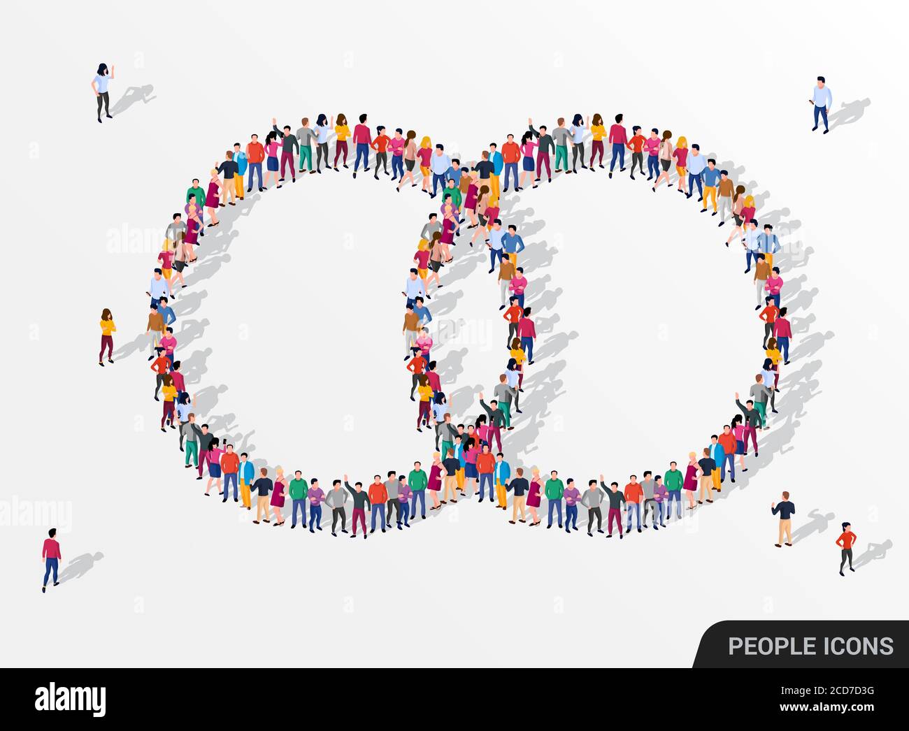 Eine große Gruppe von Menschen in Form von zwei verbundenen Kreisen. Vektorgrafik Stock Vektor