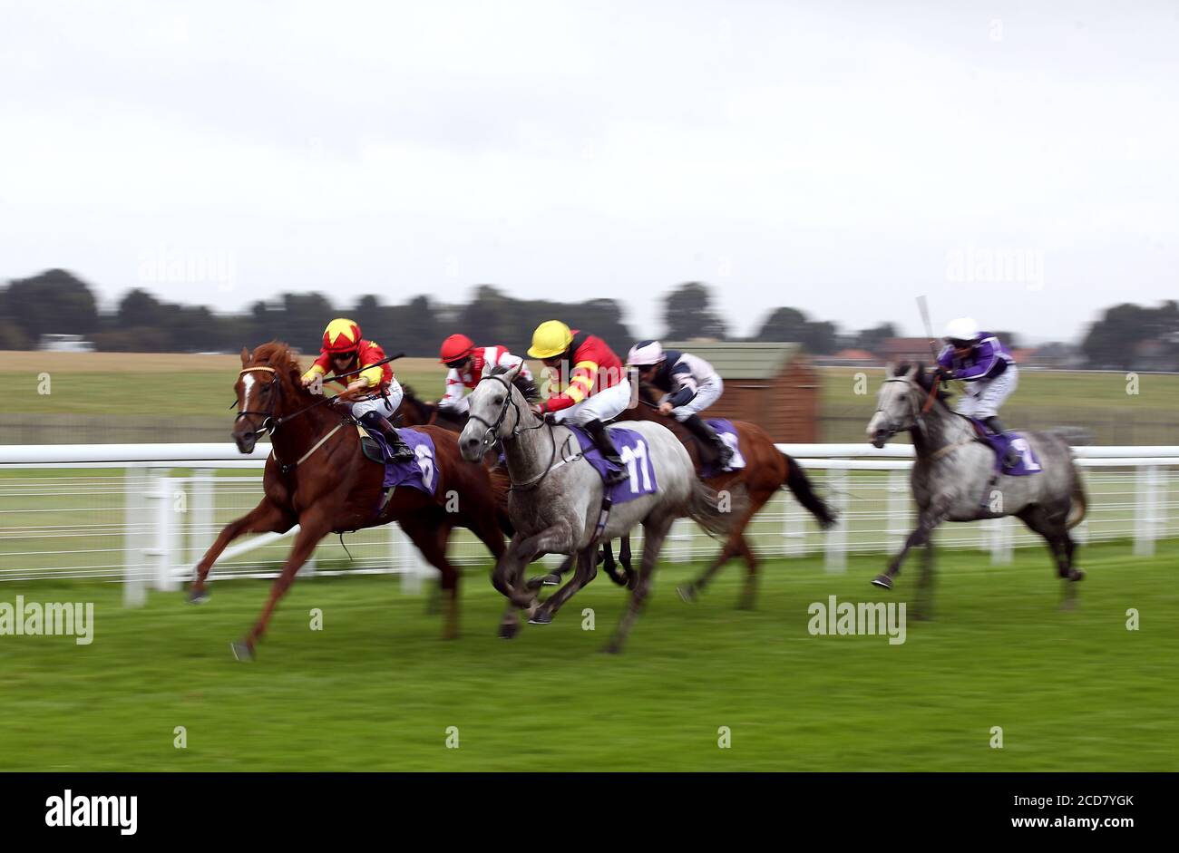 Harrison Point geritten von Jockey Hollie Doyle (links) gewinnt die William Hill Best Odds Guaranteed Handicap vor Zip und Tony Hamilton (Nr.11) auf Beverley Racecourse. Stockfoto