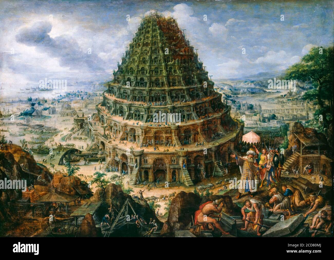 Der Turmbau zu Babel, Gemälde von Marten van Valckenborch, 1595 Stockfoto