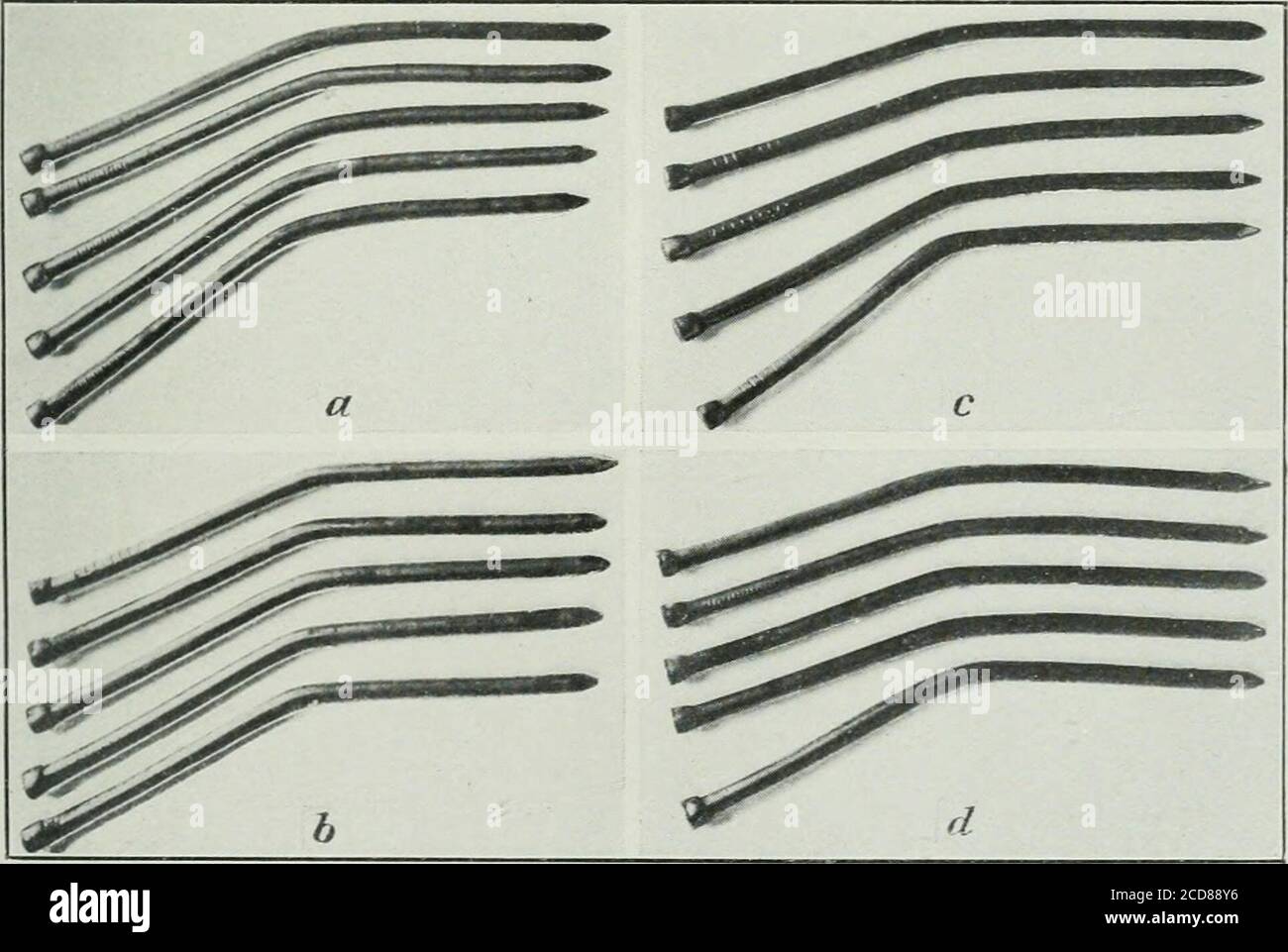 . Bulletin . A. ERGEBNISSE DER NAGELTESTS VON P. T. S. S. ELEKTRISCHEN DETONATOREN NOS. 3, 4, 5, 6, 7 UND 8. B. ERGEBNISSE DER NAGELTESTS VON NR. 6 ELEKTRISCHE ZÜNDER, A, WESTERN COAST;B, SPECIAL; C, P. T. S. S., FOREIGN. SICHERUNG, ZÜNDER UND ELEKTRISCHE ZÜNDER. 43 das Ergebnis, dass die elektrische Zünder Nr. 7 bei jedem Versuch eine vollständige Zündigung verursachte, während die Zünder Nr. 3 dies bei drei Versuchen versäumte. Der Sprengstoff namens wurde absichtlich gewählt, weil er relativ unempfindlich gegen Detonation war. Die Ergebnisse der Tests folgen. Ergebnisse der Detonationstests, bei denen Nr. 7 elektr Stockfoto