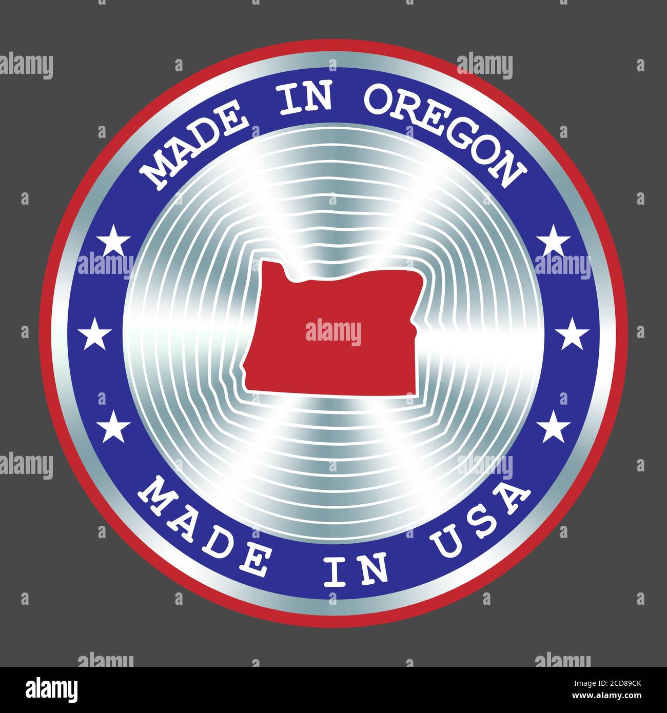 Hergestellt in Oregon lokale Produktion Schild, Aufkleber, Siegel, Stempel. Rundes Hologramm-Schild für Etikettendesign und nationale Vermarktung Stock Vektor