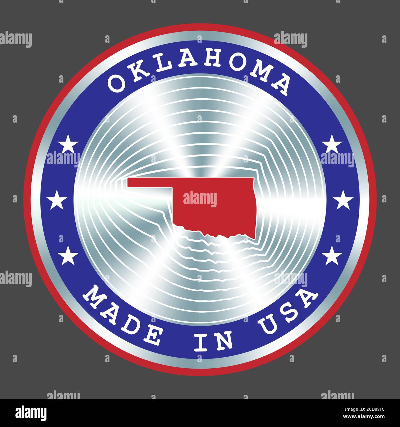 Hergestellt in Oklahoma lokale Produktion Schild, Aufkleber, Siegel, Stempel. Rundes Hologramm-Schild für Etikettendesign und nationale Vermarktung Stock Vektor